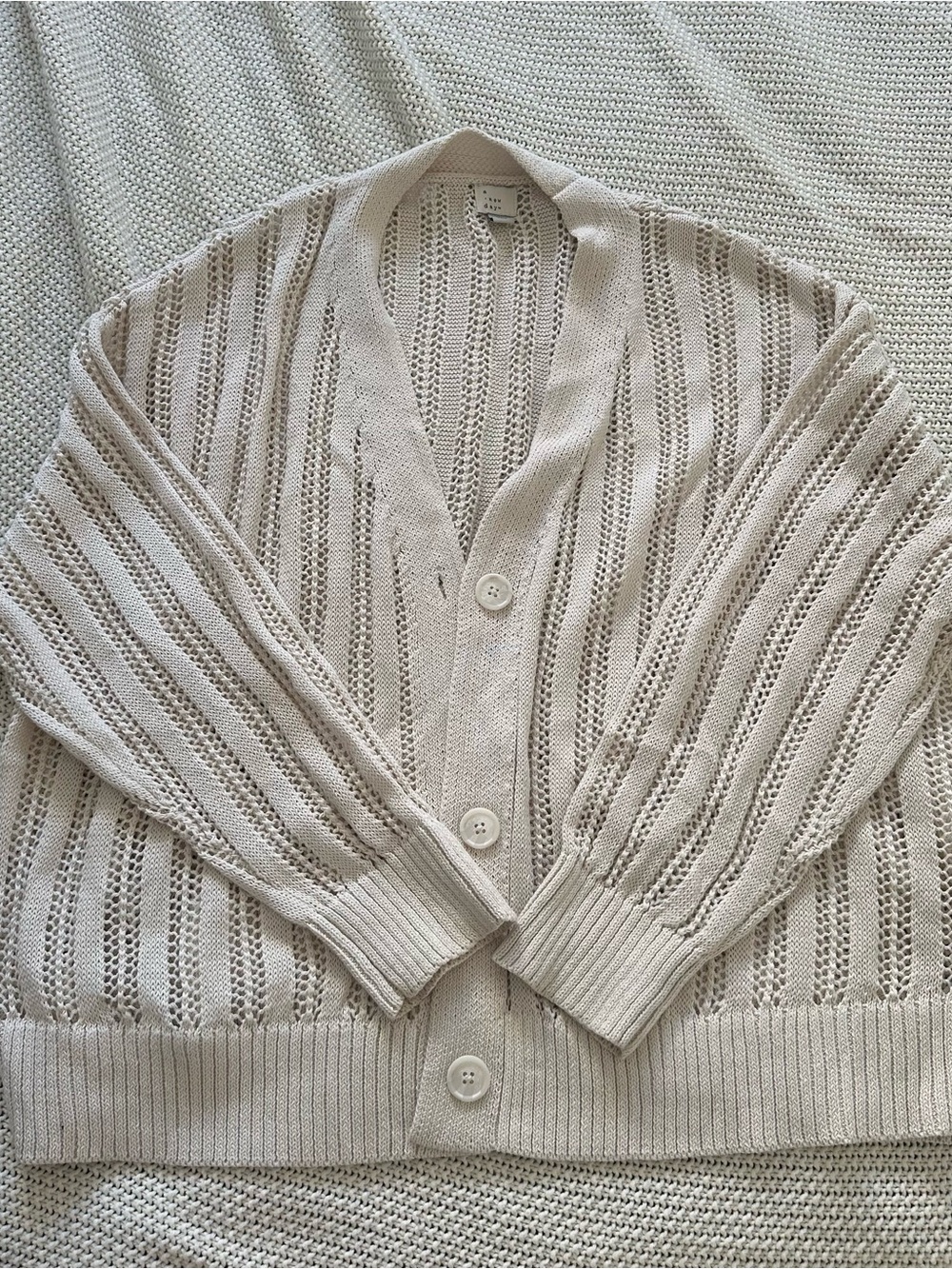 a new day Beige Open-Knit V-Neck Button Cardigan